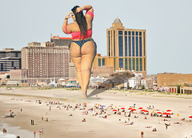 giantess collage long_hair beach brunette bbw walking outdoors looking_back big_butt tekitocreations
