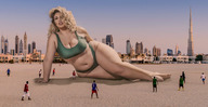 giantess collage blonde large_breasts long_hair beach bbw outdoors thick_thighs bare_midriff tekitocreations