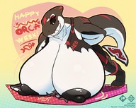 drawing giantess furry anthro orca color exercise cleavage bra huge_breasts breast_crush breast_expansion smiling muscles shorts workout fish looking_at_tiny shark_girl arfventurer