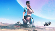 nipples nude panties city large_breasts armor destruction handheld military spartan short_hair kat looking_back dust looking_at_victims debris digital_render analternateusername halo_(game) kat-b320