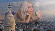 giantess collage city blonde long_hair destruction clothed buildings smiling lying_down jets outdoors mug