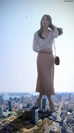 giantess collage city mega long_hair clothed high_heels buildings brunette asian walking jets outdoors giantessiscool