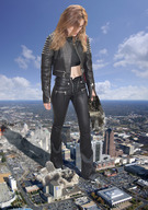 giantess collage city long_hair destruction clothed handheld buildings brunette unknown_artist walking looking_down outdoors bella_thorne bare_midriff
