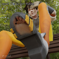 feet brunette in_shoe short_hair sitting shrunken_man outdoors closed_eyes dialogue digital_render overwatch tracer_(overwatch) wtsnacks1 wtsnacks_(artist)