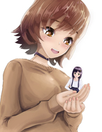 drawing gentle color handheld brunette smiling short_hair unknown_artist shrunken_woman looking_down choker no_background