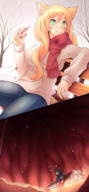 drawing vore blonde large_breasts long_hair sitting stomach unaware outdoors inside_stomach chewing thunderafterdark cutaway