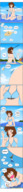 bikini drawing giantess comic color large_breasts cleavage ocean brunette brown_eyes short_hair sitting surprised humor looking_down outdoors jirokatsu dialogue hanging_on panels