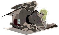 drawing panties upskirt blonde long_hair destruction huge_breasts indoors ripped_clothing cramped subesan