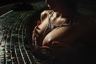 giantess collage nude large_breasts wet shrunken_man jewelry swimming_pool