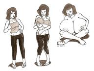drawing nude black_hair cleavage huge_breasts short_hair sitting bus joemanmki ripped_clothing no_background