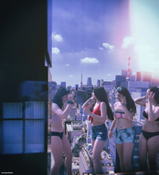 bikini giantess collage city black_hair long_hair buildings asian giantesses outdoors kyoujingirls