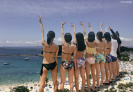 giantess collage black_hair long_hair beach asian short_hair giantesses outdoors crowds swimwear kyoujingirls