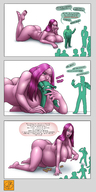 drawing vore comic long_hair huge_breasts angry story pink_hair mini_giantess bbw belly looking_down dialogue panels bigbig pink_skin