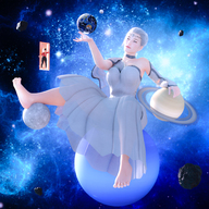 giantess earth giga blonde space clothed planet toes barefoot soles moon dress sitting saturn boomgts digital_render hair_bun sitting_on_planet