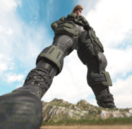 drawing giantess blonde long_hair clothed angry low_angle looking_down mountains outdoors point_of_view hands_on_hips boomgts digital_render
