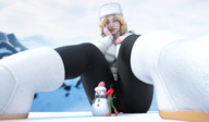 drawing blonde large_breasts long_hair clothed smiling sitting outdoors boomgts digital_render snowman