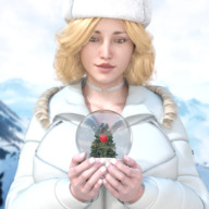 giantess blonde long_hair clothed handheld smiling outdoors hat choker snowglobe boomgts digital_render