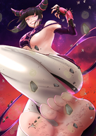 drawing micro feet black_hair color destruction clothed toes barefoot soles anime street_fighter underboob juri multiple_victims juri_han debris skimpy_clothing ourhandsh