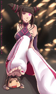 drawing black_hair color clothed toes barefoot anime crying smiling street_fighter shrunken_man under_foot nail_polish looking_at_viewer juri_han