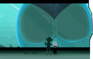 drawing giantess color butt window blue_skin indoors green_skin steven_universe lapis_lazuli peridot cracked_glass lewdssonk