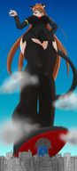 drawing giantess giga city color long_hair destruction blue_eyes brunette foot_crush looking_down cat_girl rollingbread