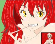 drawing long_hair smiling red_hair shrunken_man sticky gum on_finger cutaway