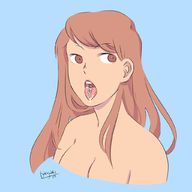 drawing vore long_hair saliva brunette topless open_mouth inside_mouth on_tongue no_background taiyakkun
