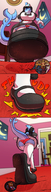 drawing crush micro panties tail upskirt comic color large_breasts butt blue_eyes clothed shoes low_angle godzilla walking unaware shrunken_people maid_uniform shoe_crush indoors commission kaiju mspaintgts shark_girl mothra alluria ghidora sir--raptor