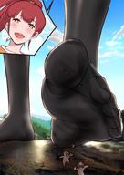 drawing micro long_hair stockings sweat smiling red_hair ponytail shrunken_people raised_foot running_away imminent_crush ourhandsh