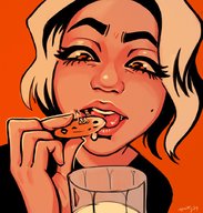 drawing vore blonde color milk couple glass unaware shrunken_person cookie imminent_vore spittyart