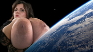 giantess collage earth giga planet huge_breasts brunette moon milena_velba looking_at_viewer cosmic_giantess