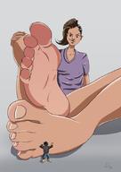 drawing long_hair clothed toes barefoot soles brunette smiling sitting kneeling shrunken_man dark_skin no_background dandan245