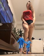 collage running shrunken_woman shrunken_man indoors flip_flops looking_at_tiny msku