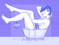 drawing nude blushing monochrome bath wet smiling short_hair sitting indoors closed_eyes sunny-d-lite