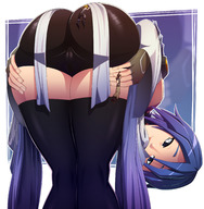 drawing color butt blue_eyes clothed climbing blue_hair camel_toe bending_over shrunken_people kingdom_hearts squeezing on_butt thick_thighs no_background ravenravenraven aqua_(kingdom_hearts) ventus terra_(kingdom_hearts)