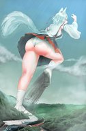 drawing giantess panties giga tail upskirt color destruction touhou socks foot_crush between_fingers wolf_girl momiji_inubashiri bigsis_iyashi