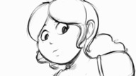 drawing monochrome long_hair cum giant male penis cleavage huge_breasts ponytail animation shrunken_woman huge_penis no_background cum_drip shaking