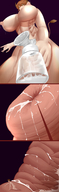 micro comic wet huge_breasts brunette milk short_hair muscles lactation shrunken_man on_nipple panels