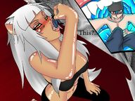 drawing white_hair vore blushing comic color shrunken_man cat_girl heterochromia catdaemonprince