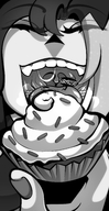 drawing micro vore monochrome tongue mouth saliva unaware shrunken_woman eating june cupcake mspaintgts duni
