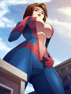 breasts drawing gentle giantess city mega color large_breasts butt blue_eyes cleavage buildings brunette low_angle smiling gloves navel underboob bodysuit avengers outdoors giant_girl inside_clothing jumpsuit zipper superheroine anon janet_van_dyne marvel_comics skintight_clothing ravenravenraven clothing_entrapment looking_at_tinies between_breasts