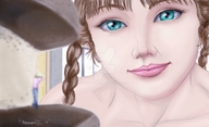 drawing long_hair brunette smiling pigtails shrunken_man looking_down lostperras cookie
