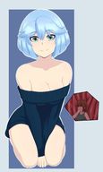 drawing vore cleavage smiling short_hair kneeling shrunken_woman internal_view no_background cutaway khalcifieron