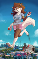 furry anthro city long_hair destruction clothed brunette seattle can walking looking_down