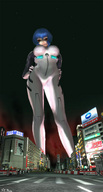 breasts giantess city red_eyes blue_hair rei_ayanami neon_genesis_evangelion point_of_view digital_render