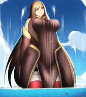 giantess blushing large_breasts long_hair water brunette smiling looking_down outdoors ships charlydibu tear_grants tales_of_the_abyss