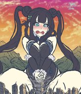 drawing giantess blushing city mega color destruction green_eyes looking_down embernaga