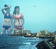 bikini giantess collage city clothed water buildings airplane sunglasses giantesses outdoors bare_midriff chainorchid