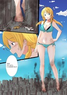 bikini drawing giantess panties city mega blonde color destruction blue_eyes barefoot bra foot_crush dialogue
