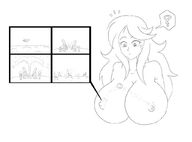 drawing giantess earth giga space long_hair planet huge_breasts surprised looking_down on_nipple no_background